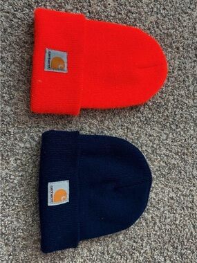 Carhartt Kids Fold-Up Beanie Hat in Orange and Navy